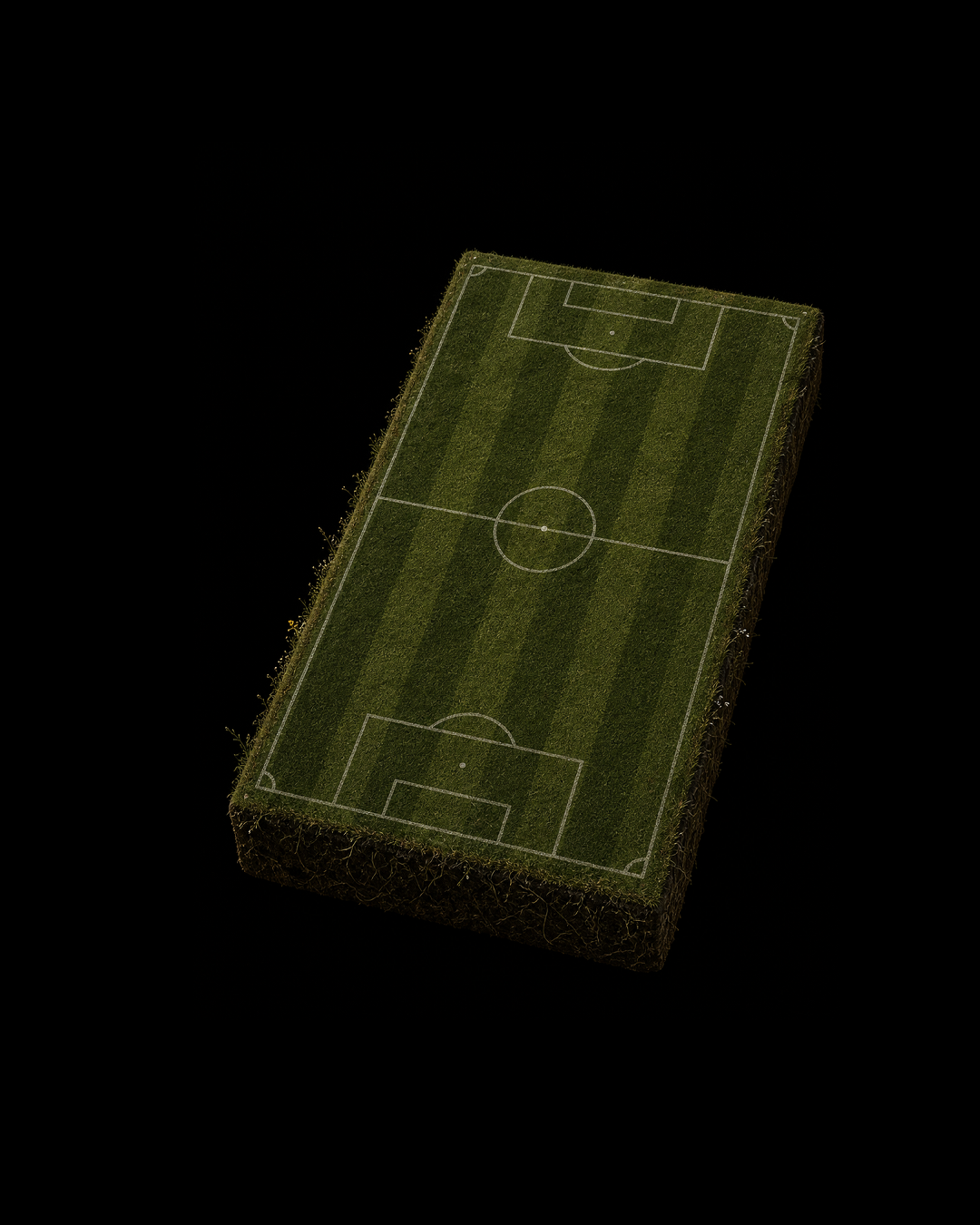 Modern football pitch on black